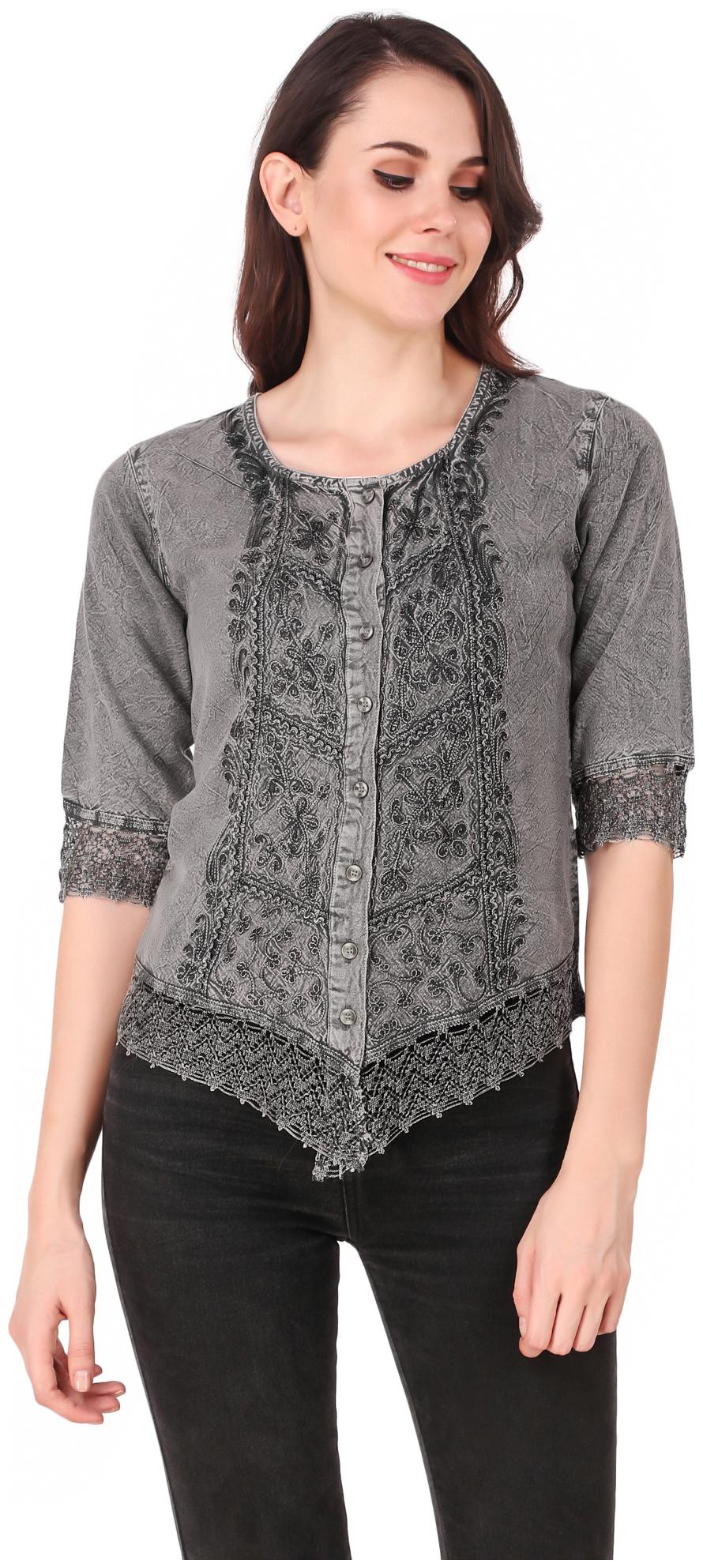 

BEF FASHION Women Embroidered Regular top - Grey