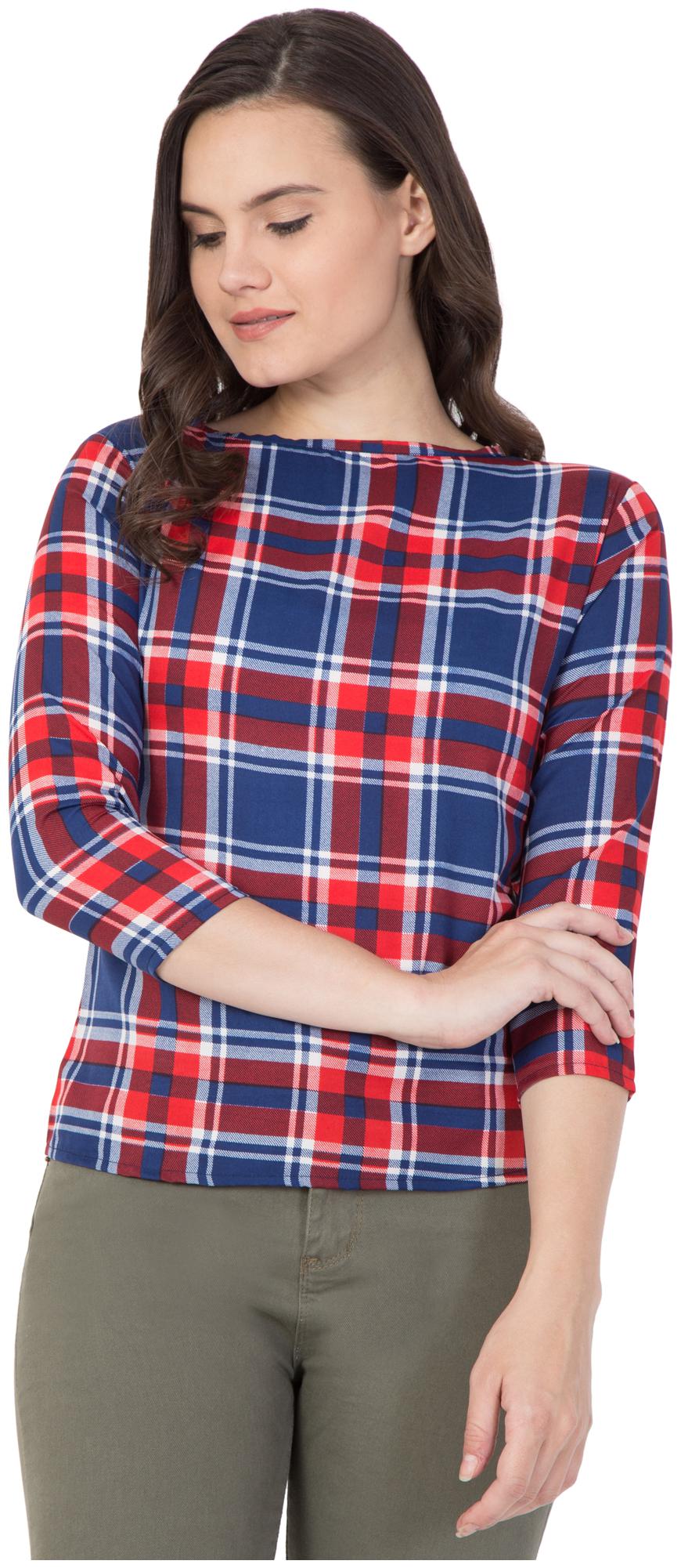 

BEF FASHION Women Checked Regular top - Red