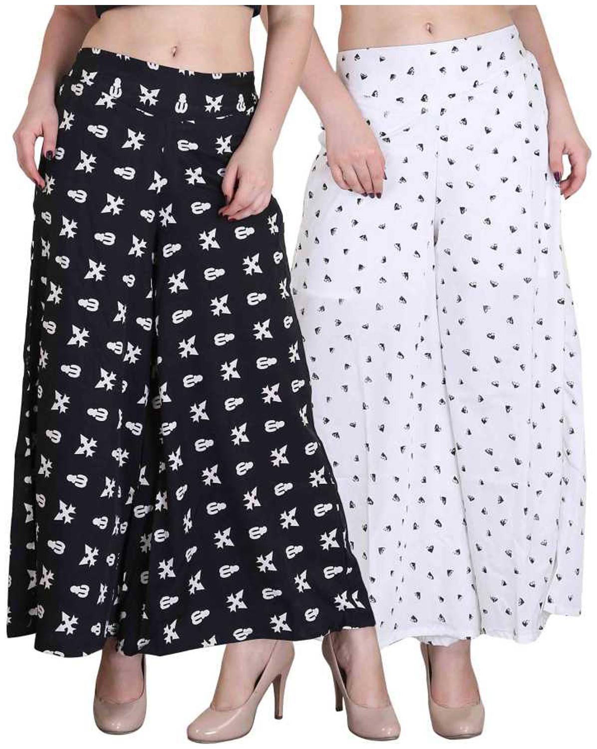 

BEF FASHION Black White Printed Flared Palazzo