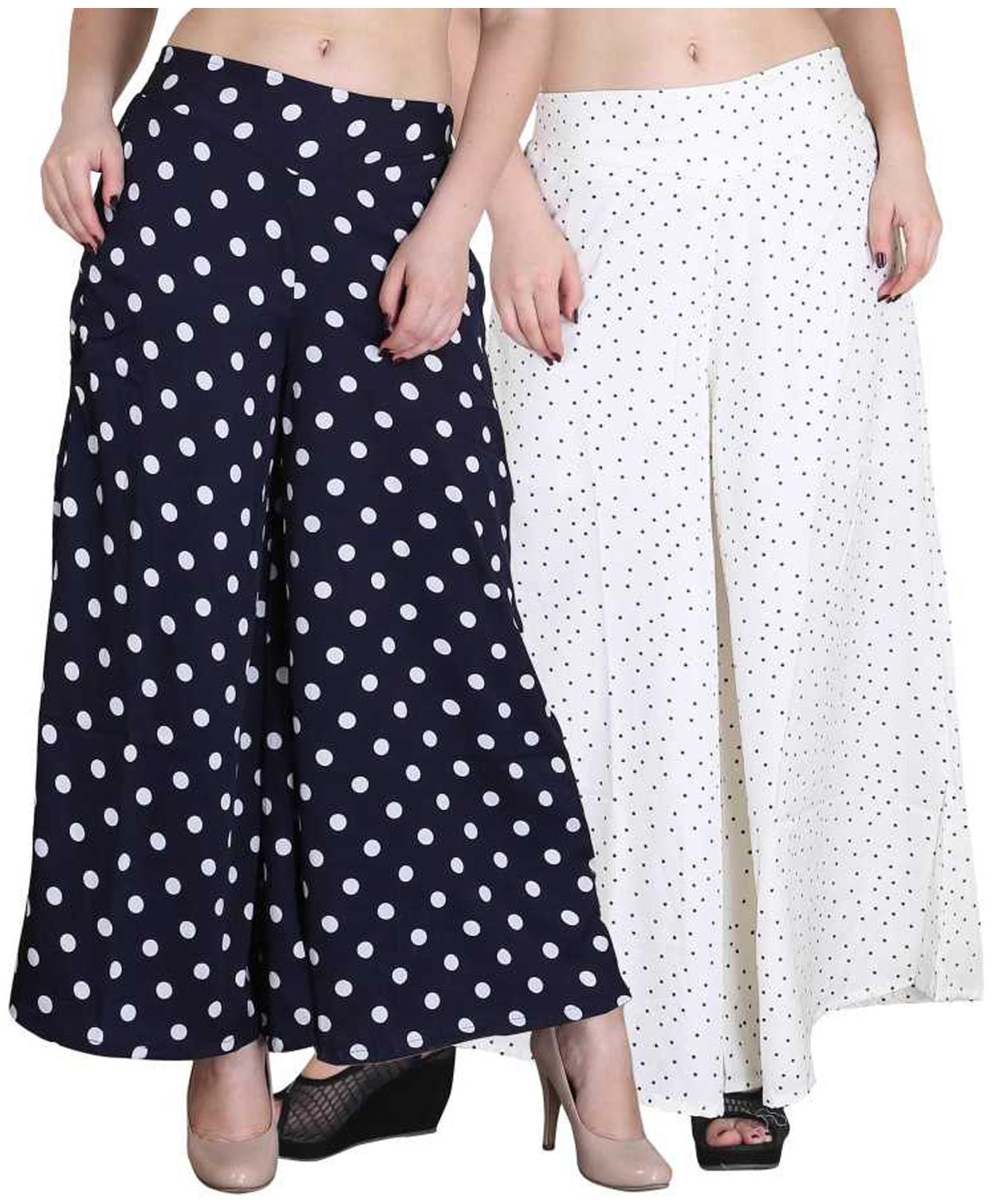 

BEF FASHION White Blue Printed Flared Palazzo