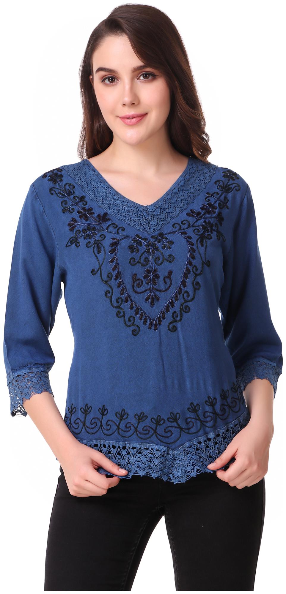 

BEF FASHION Women Embroidered Regular top - Blue