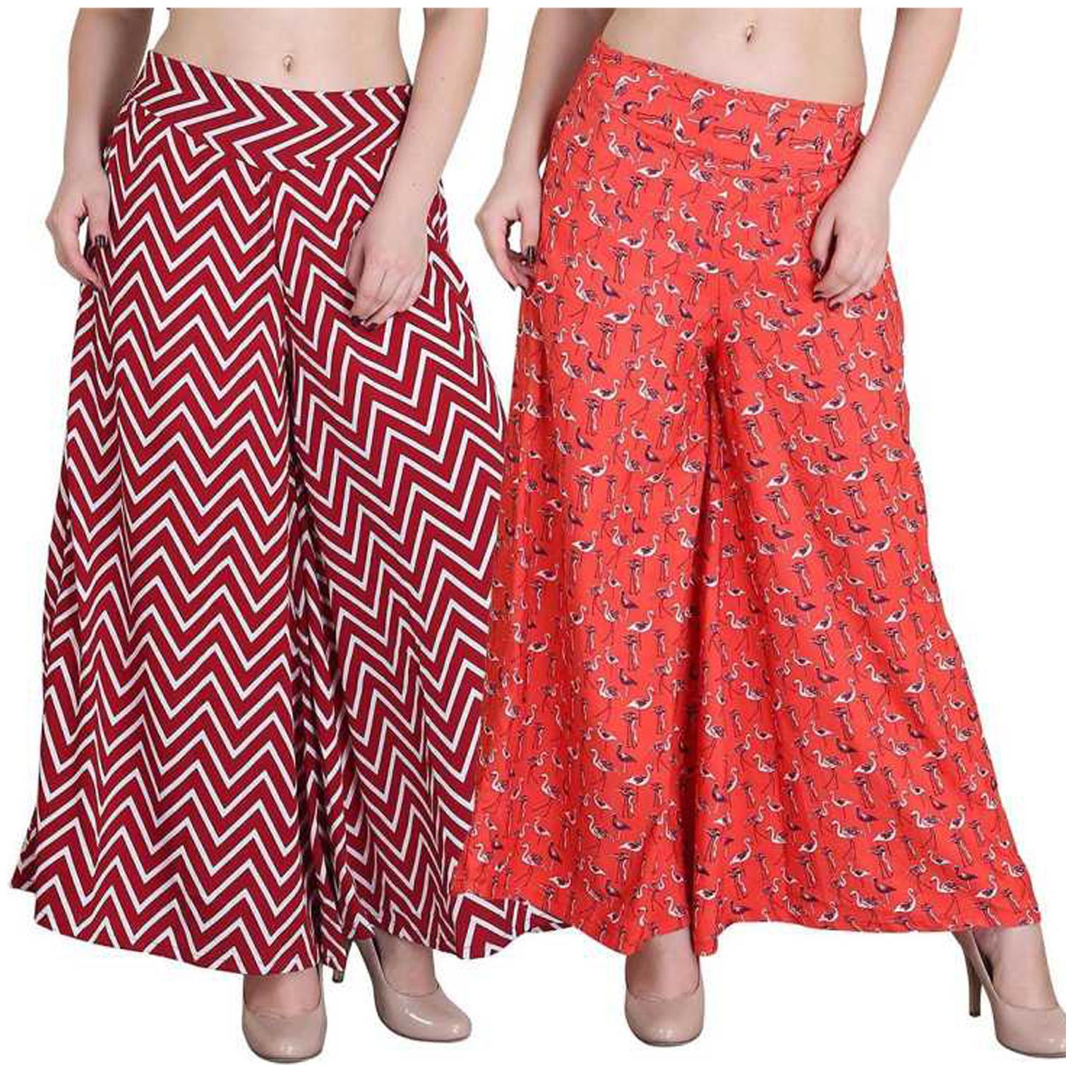 

BEF FASHION Red Orange Printed Flared Palazzo