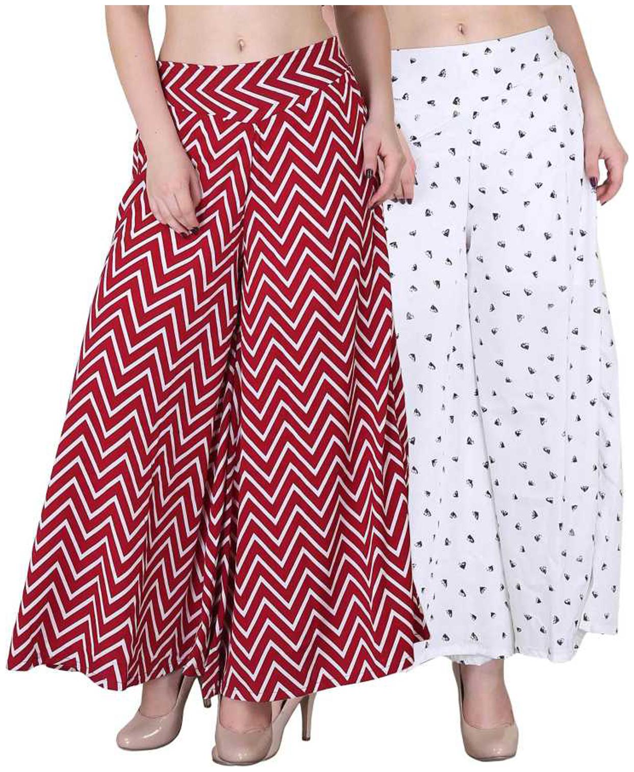 

BEF FASHION Red White Printed Flared Palazzo