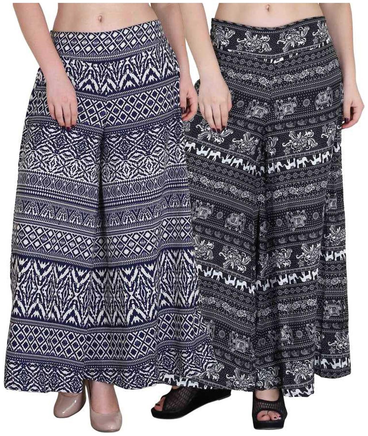 

BEF FASHION Black Blue Printed Flared Palazzo