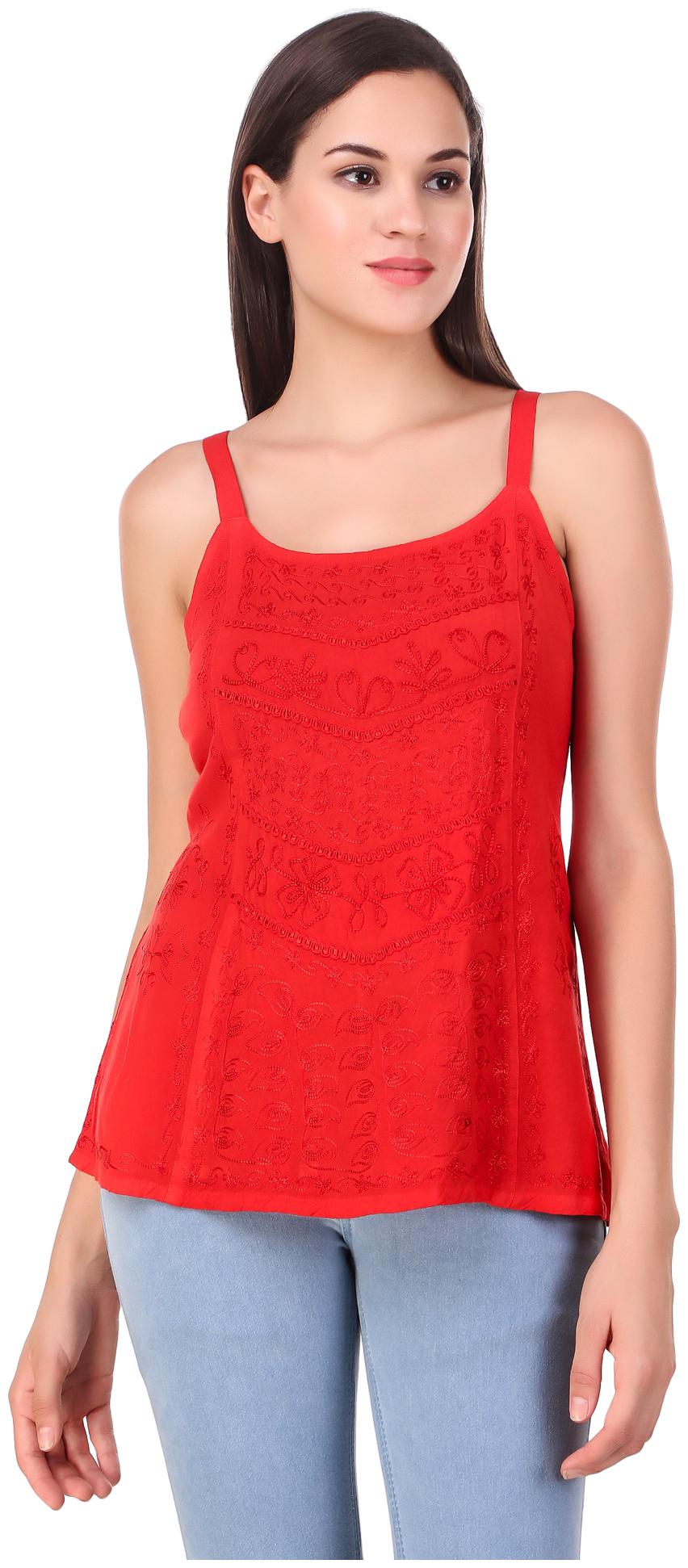 

BEF FASHION Women Embroidered Regular top - Red