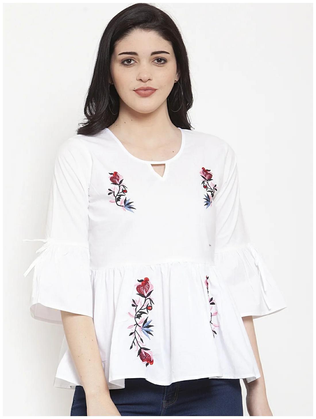 

BEF FASHION Women Embroidered Regular top - White