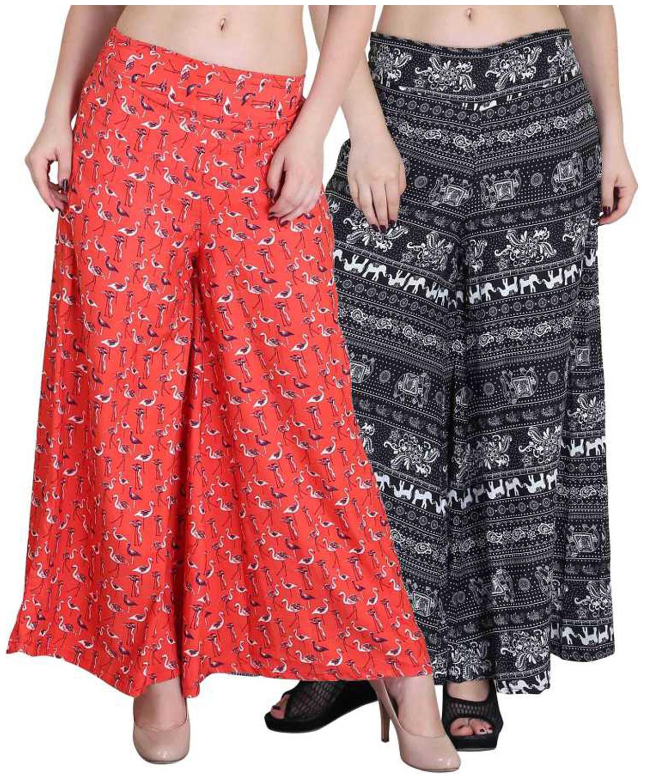 

BEF FASHION Orange Grey Printed Flared Palazzo