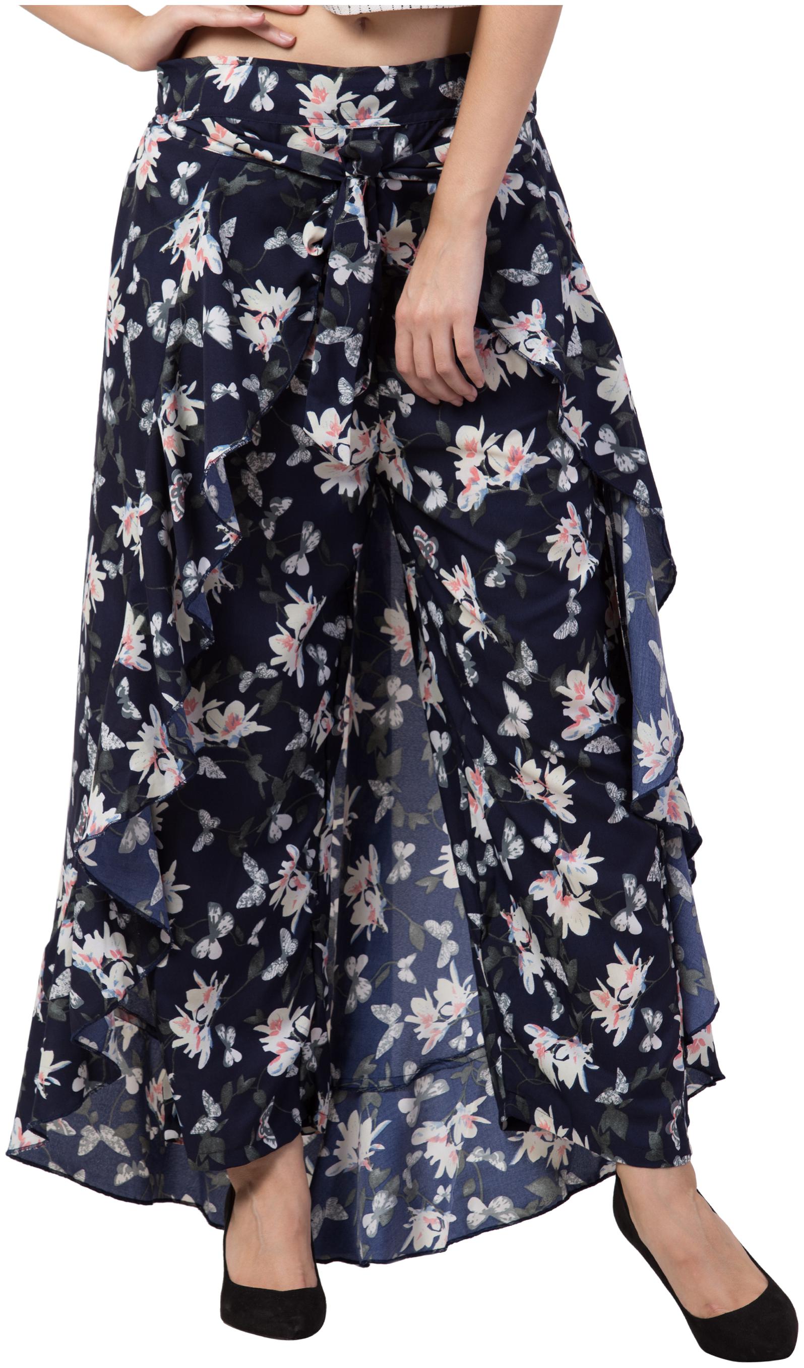 

BEF FASHION Blue Floral Flared Palazzo