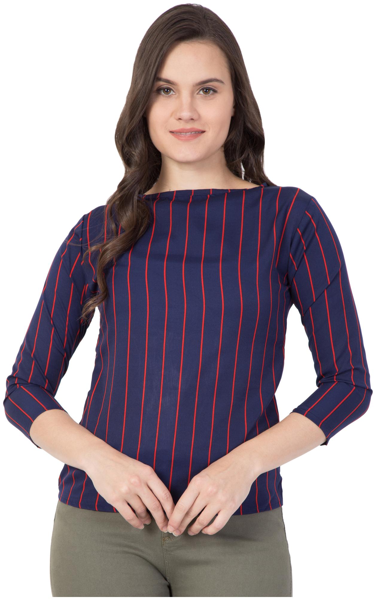 

BEF FASHION Women Striped Regular top - Blue