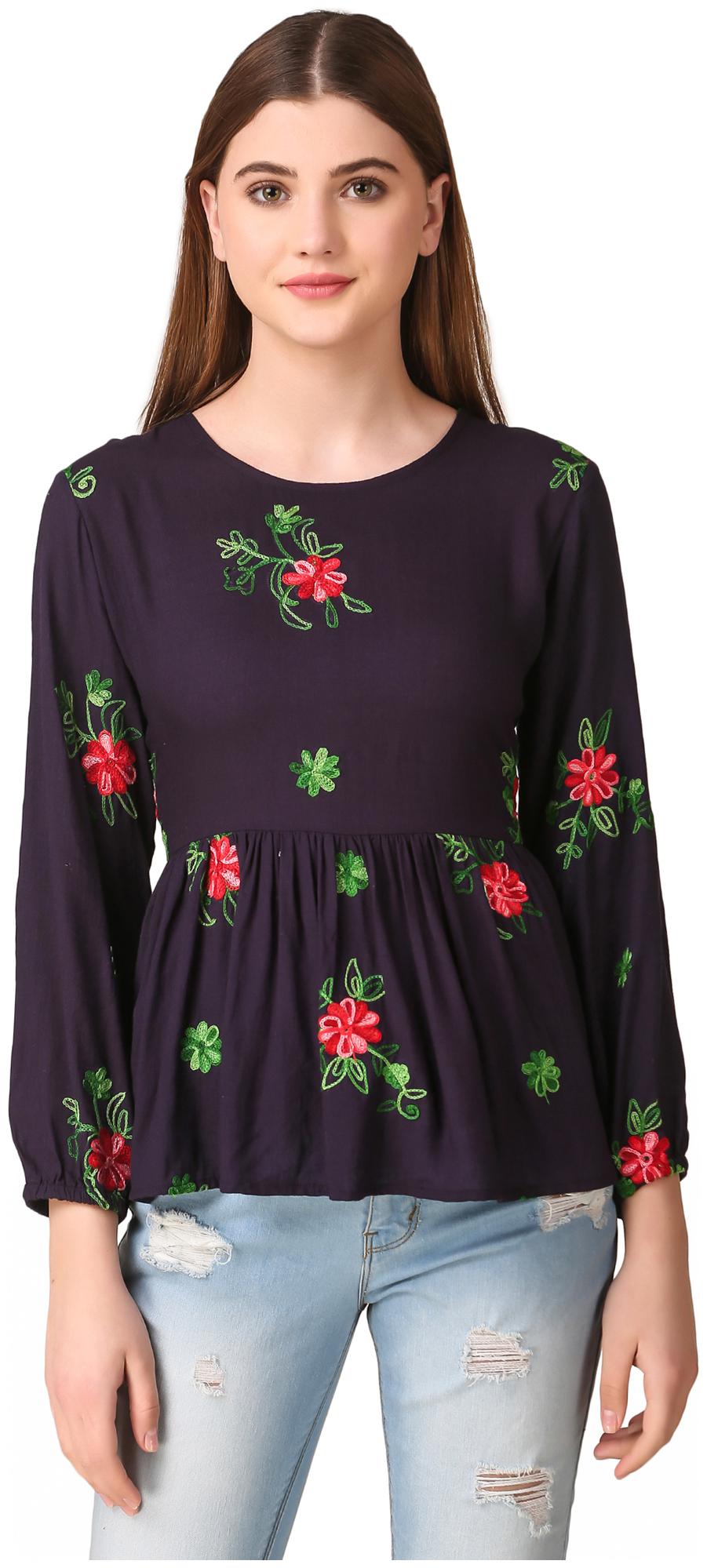 

BEF FASHION Women Embroidered Regular top - Blue