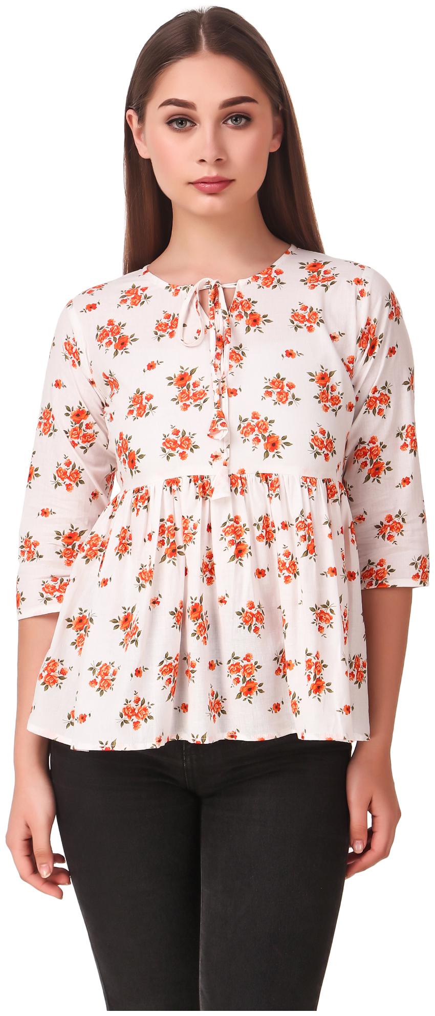 

BEF FASHION Women Floral Regular top - White