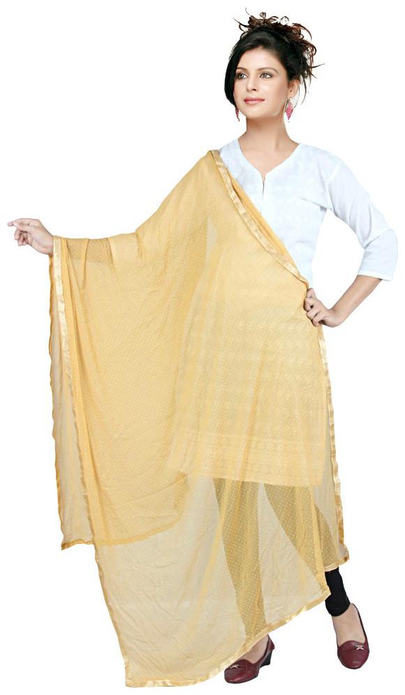 

Beige colour dupatta with golden drop and 4 side lace