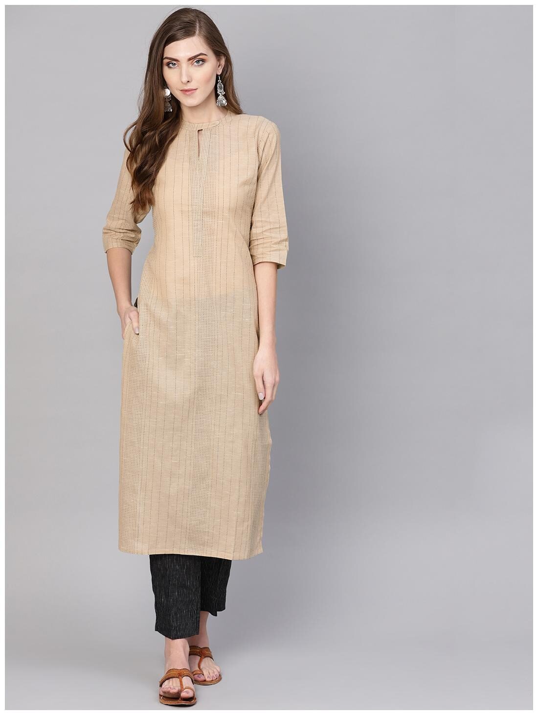 

GERUA Women Beige Striped Straight Kurta