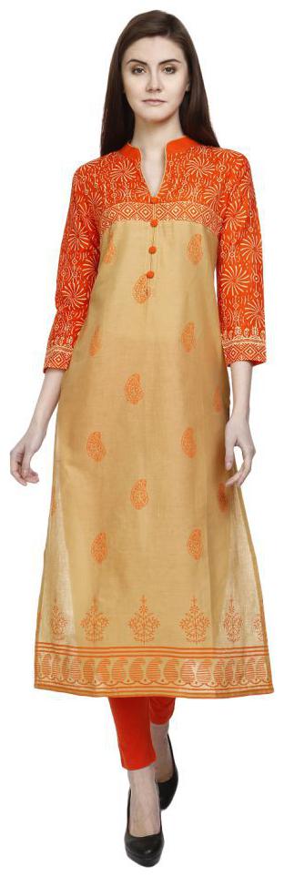 

beige cotton straight kurta