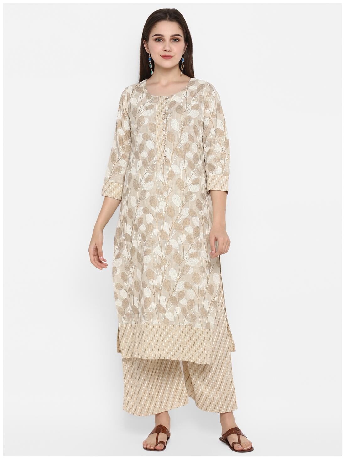 

Zoeyam s Women Beige Printed Straight Kurta