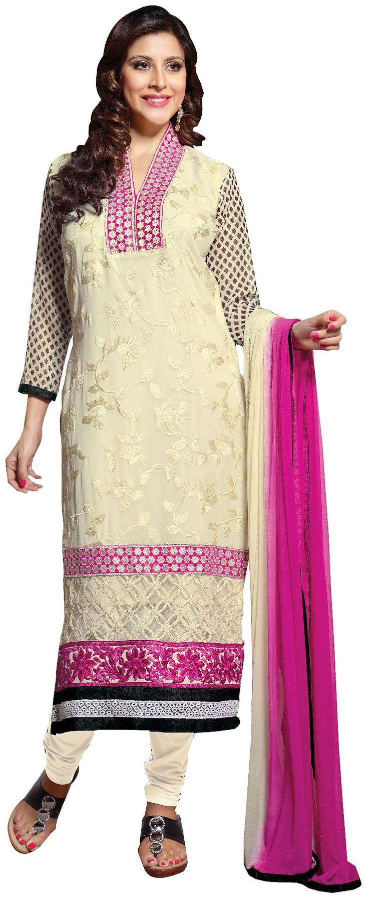 

Beige Orange Georgette Straight Cut Dress Material