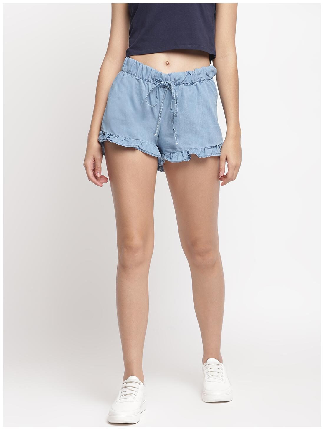 

BELLISKEY Women Solid Denim shorts - Blue