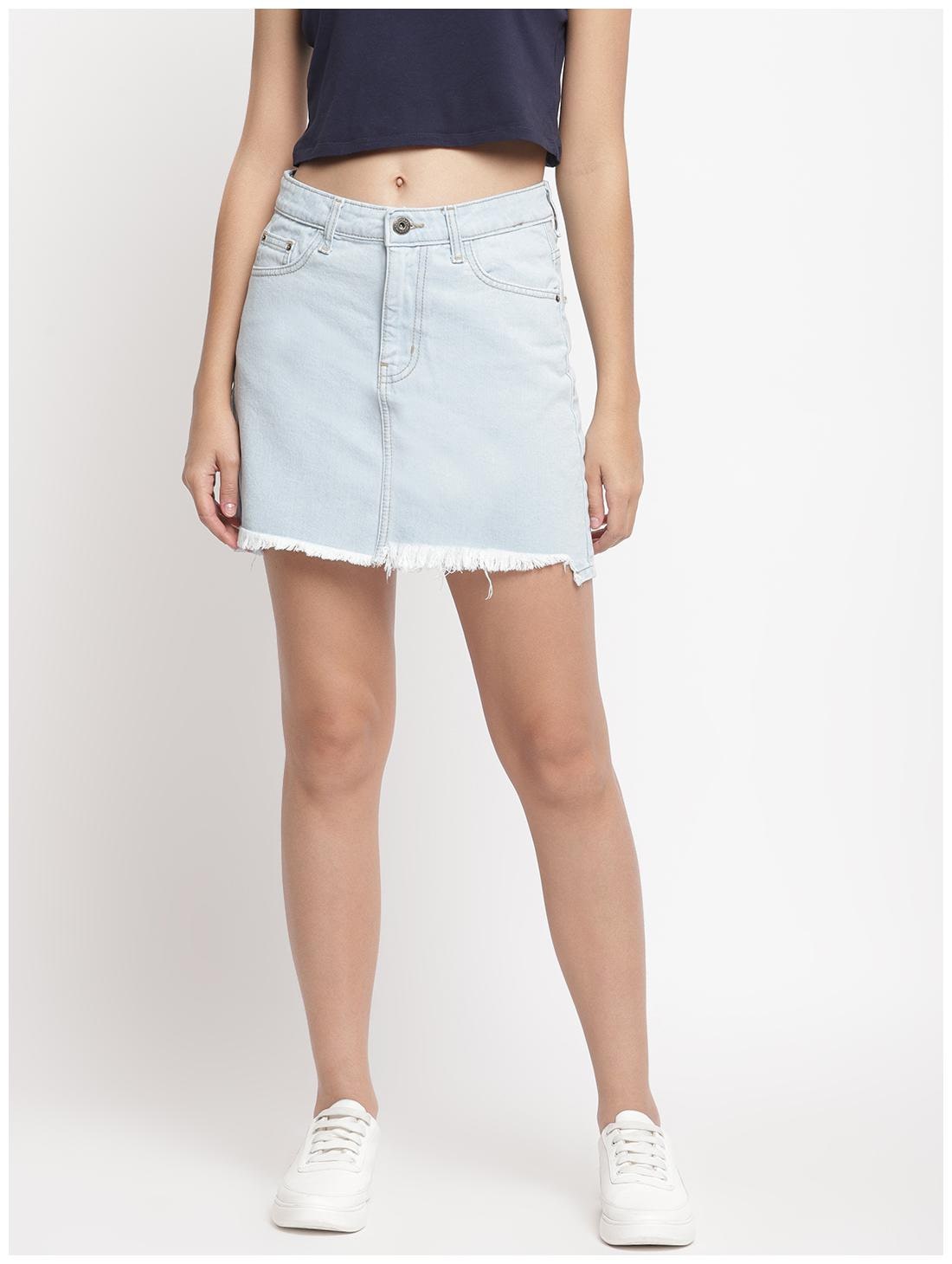 

Belliskey Denim Solid Blue Asymmetric Skirt Women