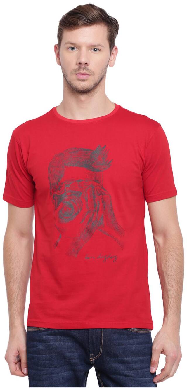 Ben Hushers Printed Round Neck Tshirts for Men CAMERA BOY Red
