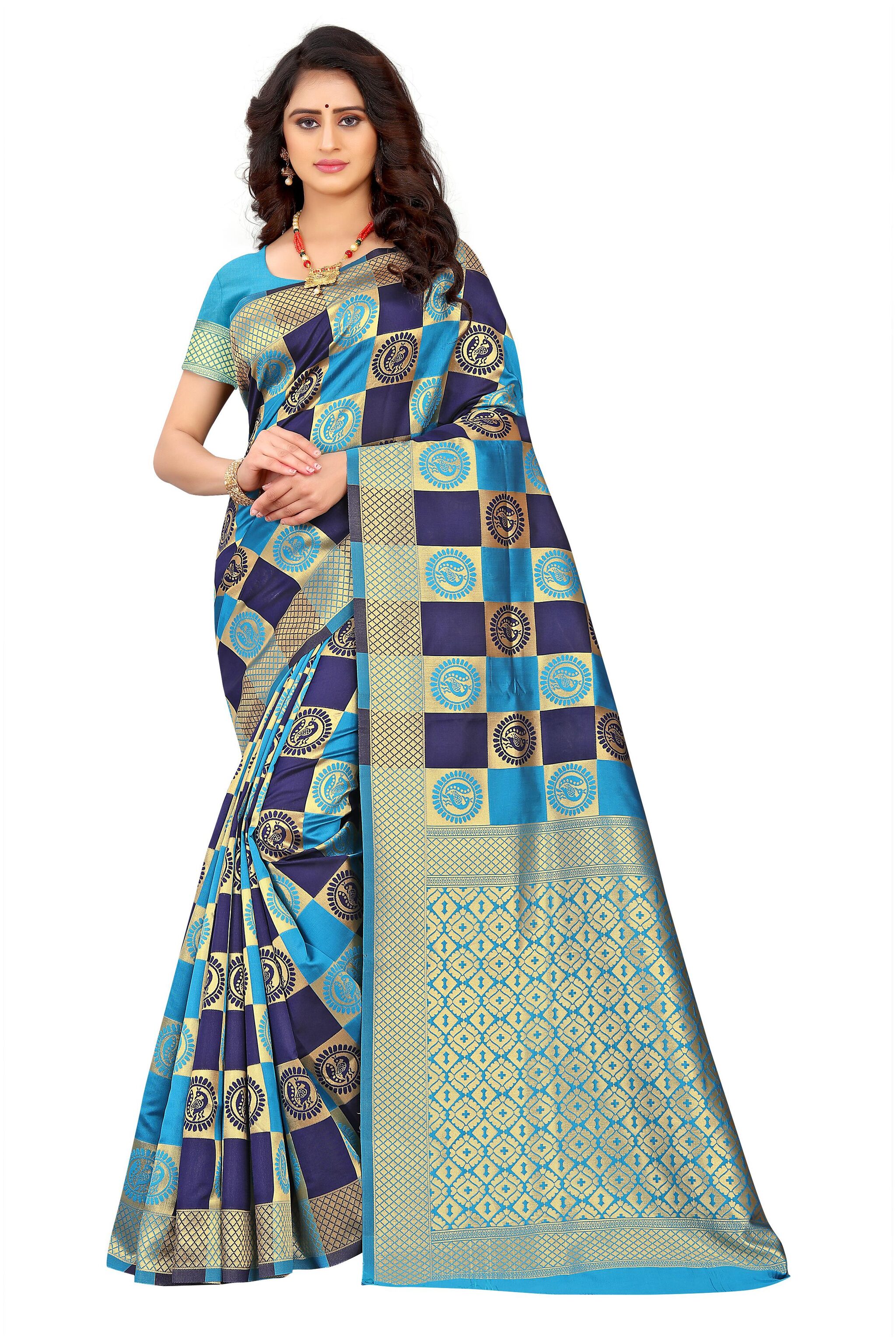 

BerMondsey Women Silk Party Wear Saree With Blouse (Blue)