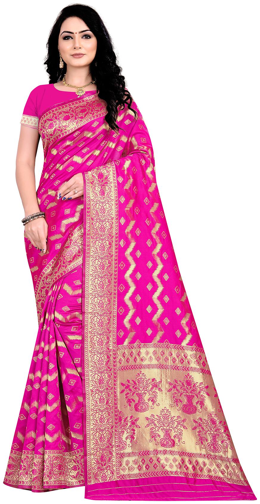 

BerMondsey Women Silk Party Wear Saree With Blouse (Pink)
