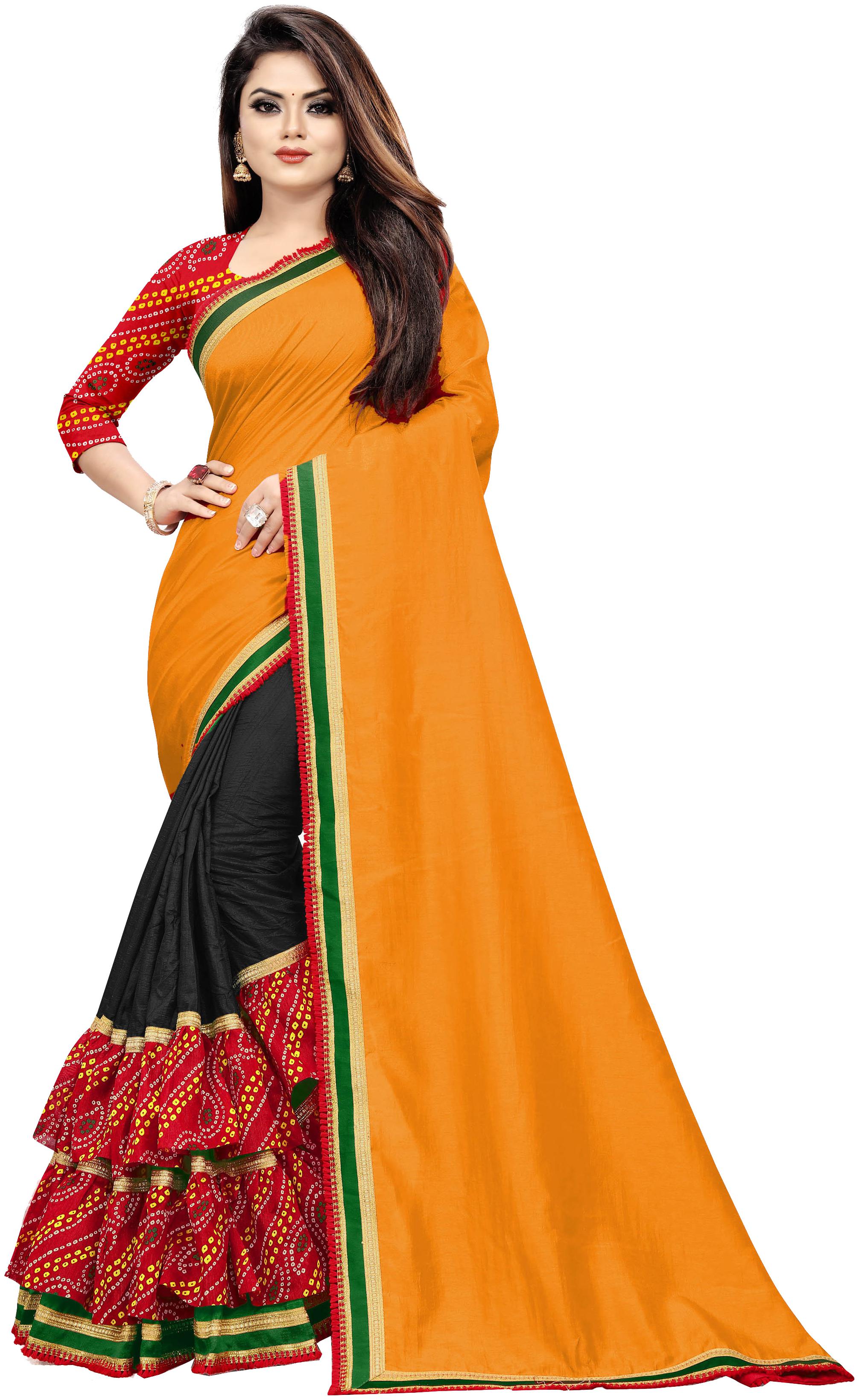 

Bermondsey Women Solid Party Wear Saree (Mustard Black)