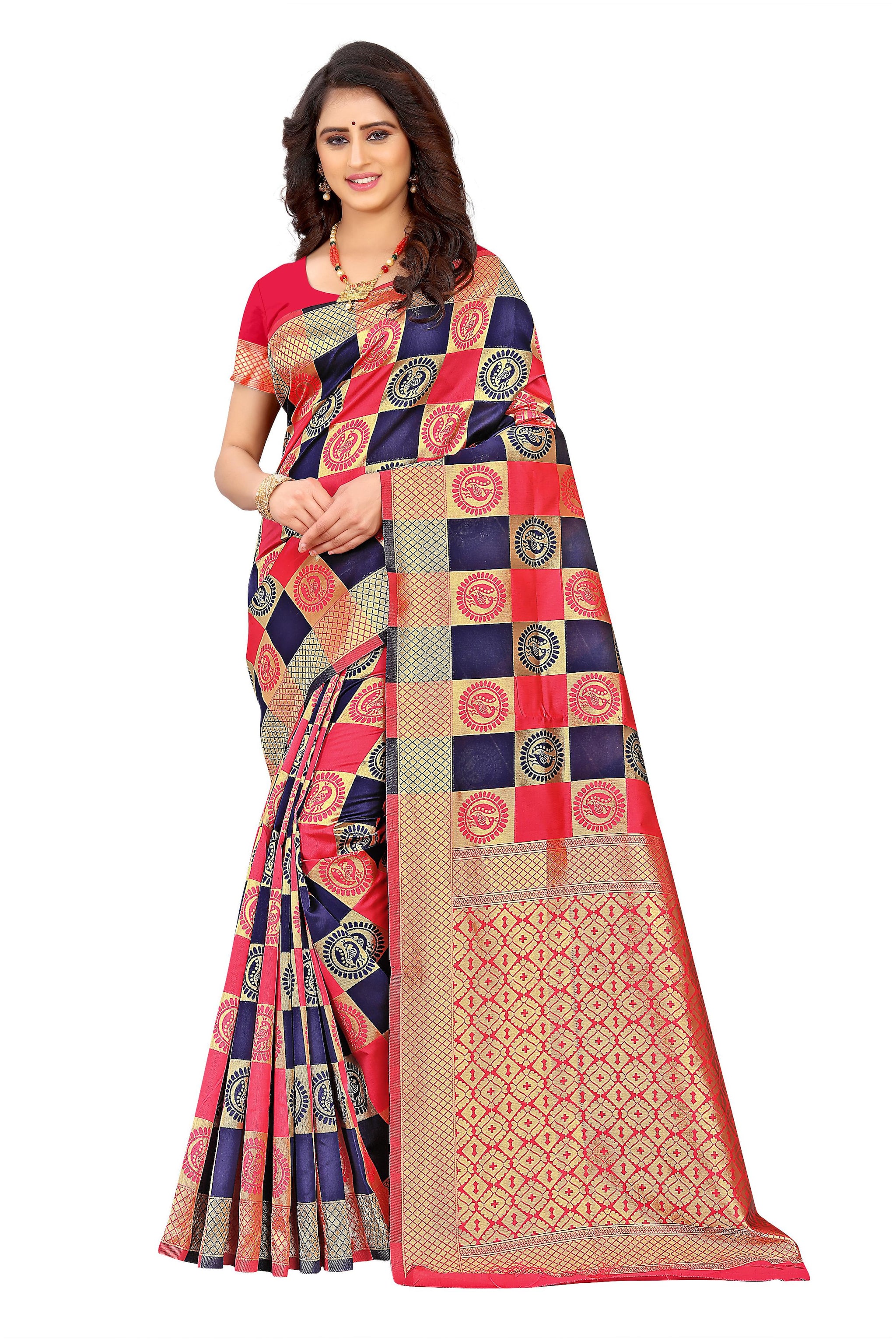 

BerMondsey Women Silk Party Wear Saree With Blouse (Pink Blue)