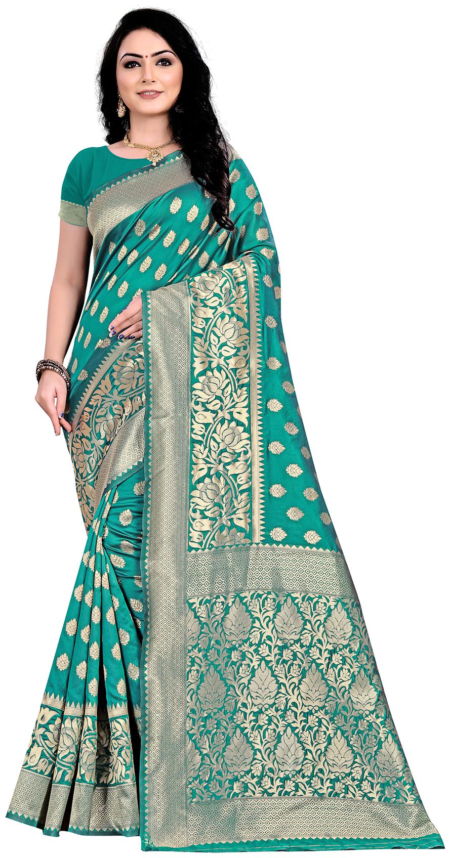 

BerMondsey Women Silk Party Wear Saree With Blouse (Green)