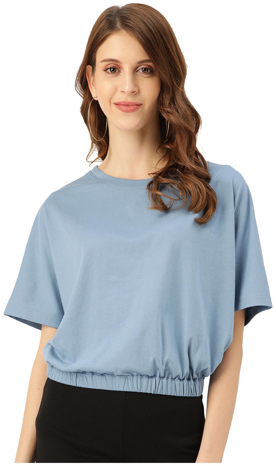 

Besiva Women Blue Regular fit Round neck Cotton T shirt