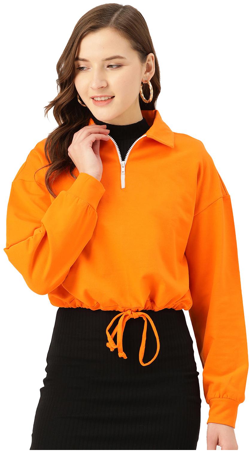 

Besiva Women Solid Sweatshirt - Orange