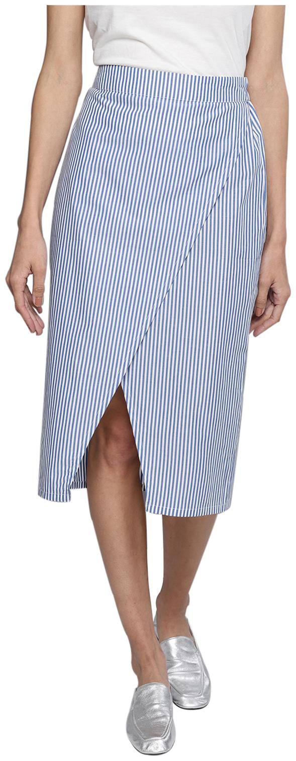 BESIVA Striped Pencil skirt Midi Skirt - White & Blue
