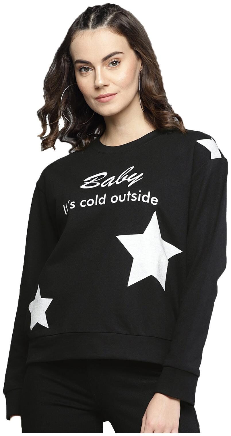 

Besiva Women Printed Sweatshirt - Black