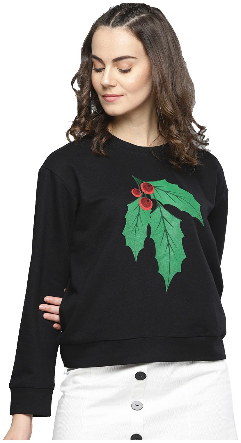 

Besiva Women Printed Sweatshirt - Black