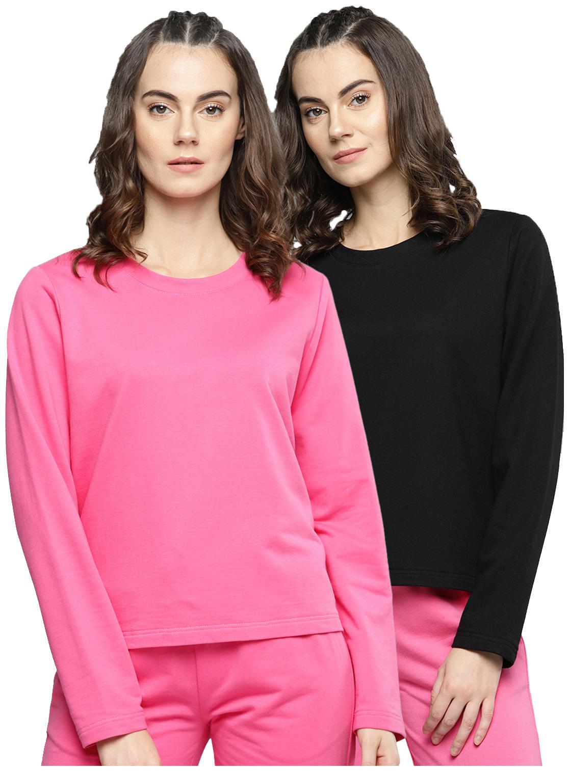 

Besiva Women Solid Sweatshirt - Pink Black