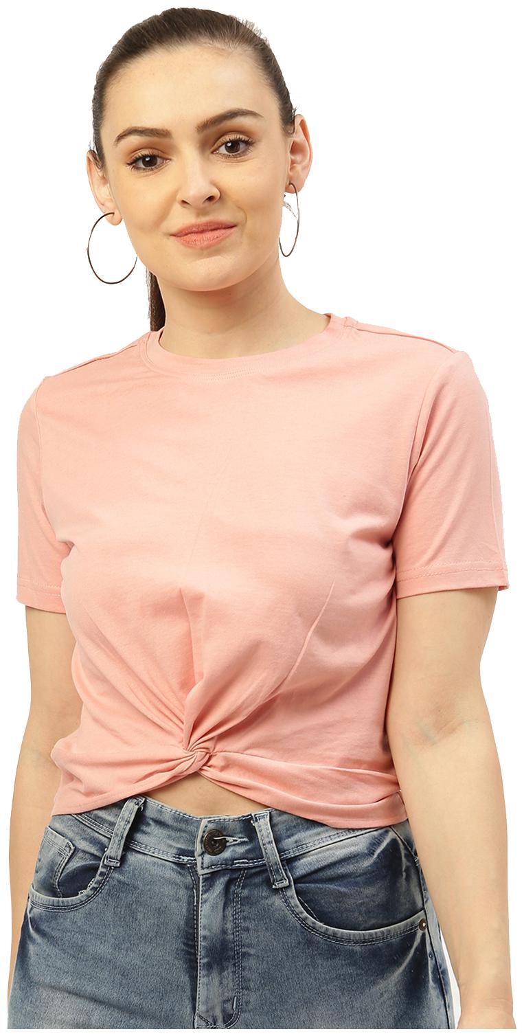 

Besiva Women Pink Regular fit Round neck Cotton T shirt