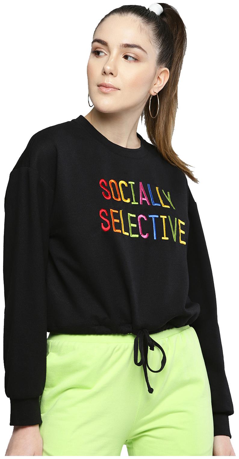 

Besiva Women Printed Sweatshirt - Black