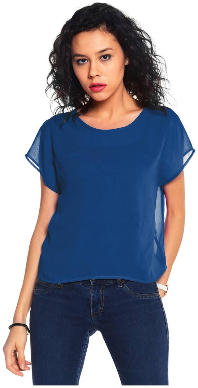 Besiva Midnight Blue;Round Neck;Short Sleeved Top.