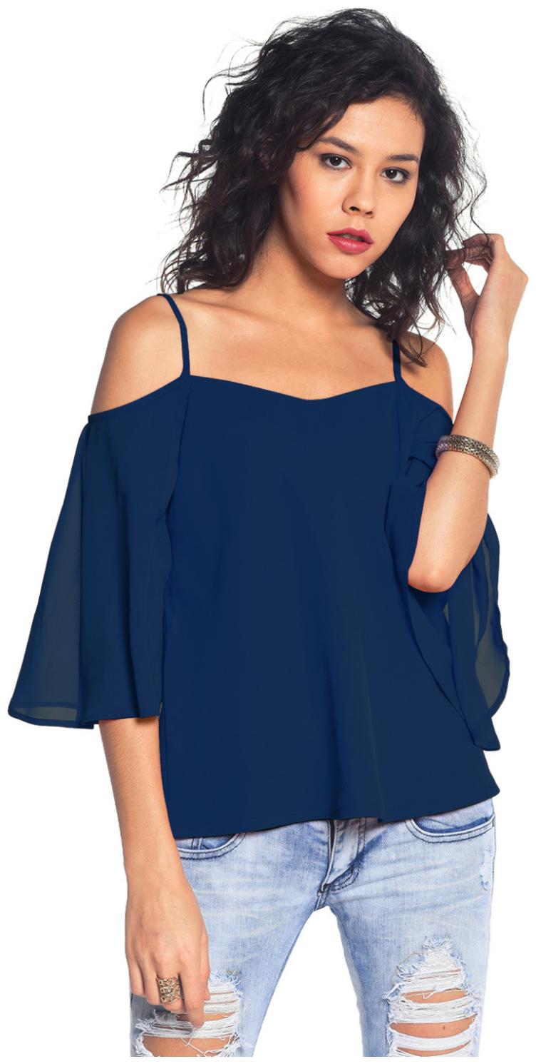 

Besiva Navy Blue Off Shoulder Quarter Sleeve Top