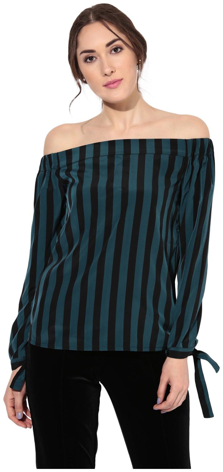 

Besiva Women Striped Regular top - Black