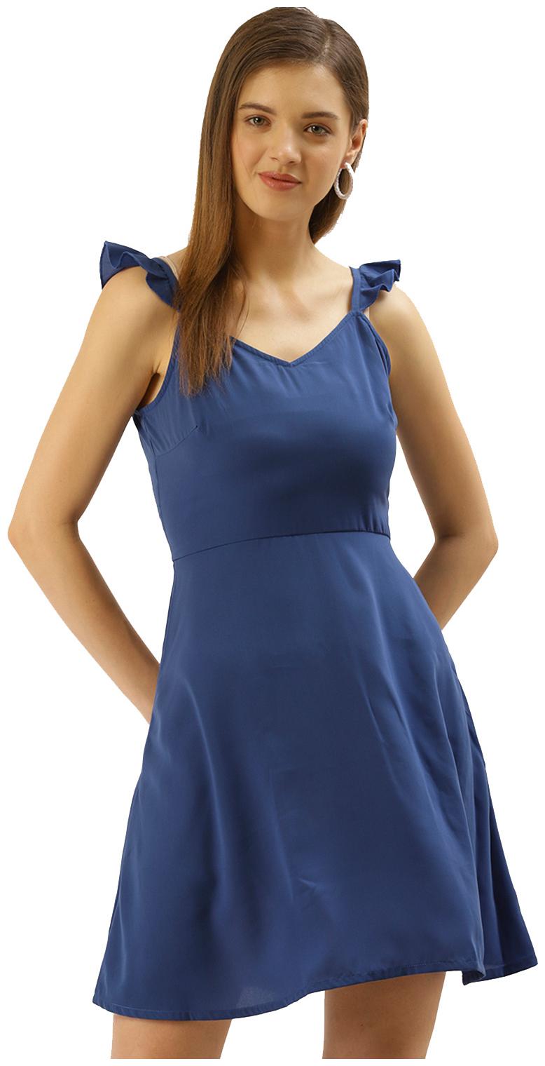 

Besiva Blue Solid Fit flare dress