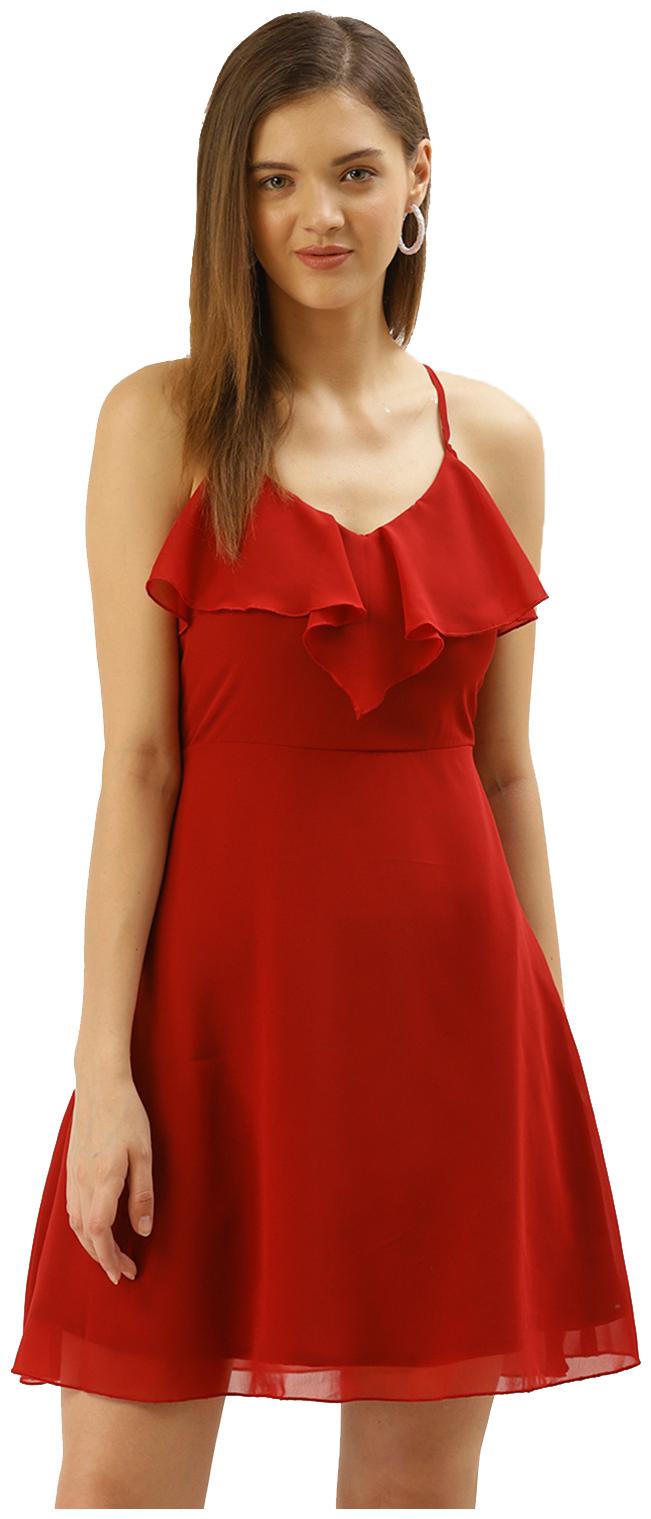 

Besiva Red Solid Fit flare dress