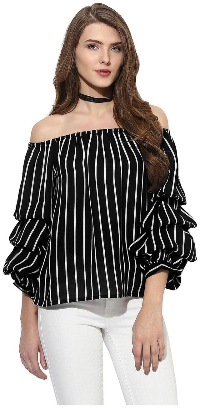 Besiva Women Striped Regular top - Black