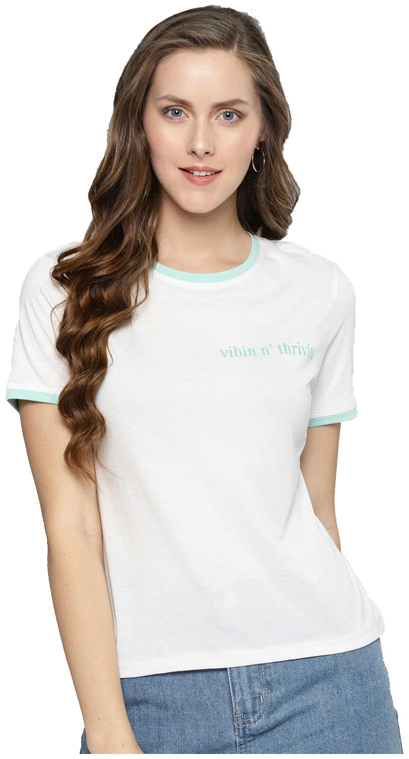 

BESIVA Women White Regular fit Round neck Cotton T shirt