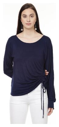 

Besiva women s navy full sleeve tshirt with gather detail in front