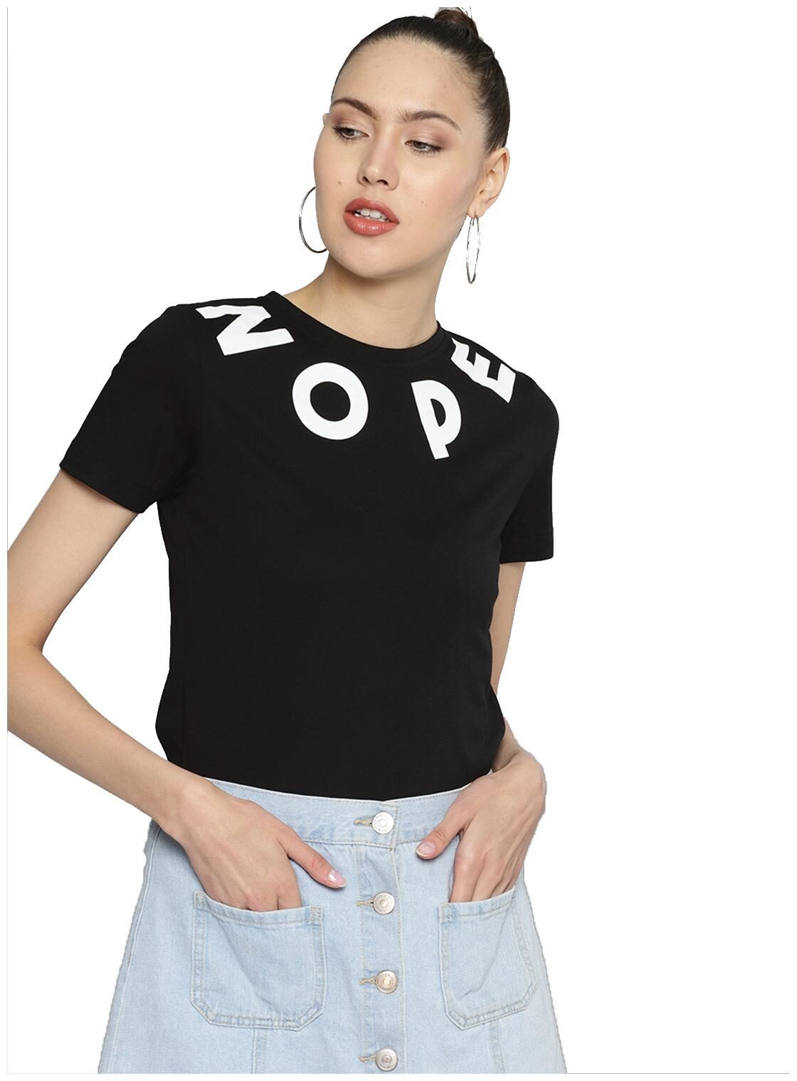 

BESIVA Women Black Regular fit Round neck Cotton T shirt