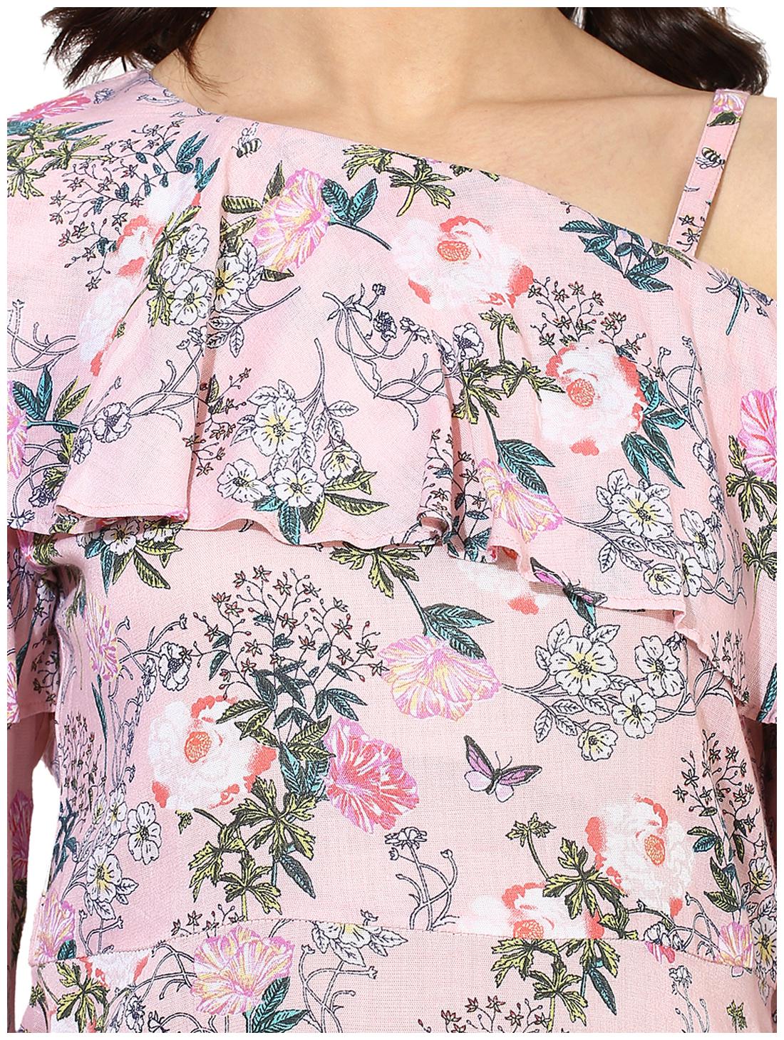 

Besiva Women s Rayon Ruffled Floral Cold Shoulder Dress