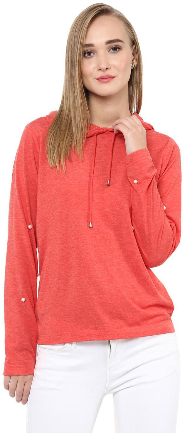 Besiva Women Solid Sweatshirt - Orange