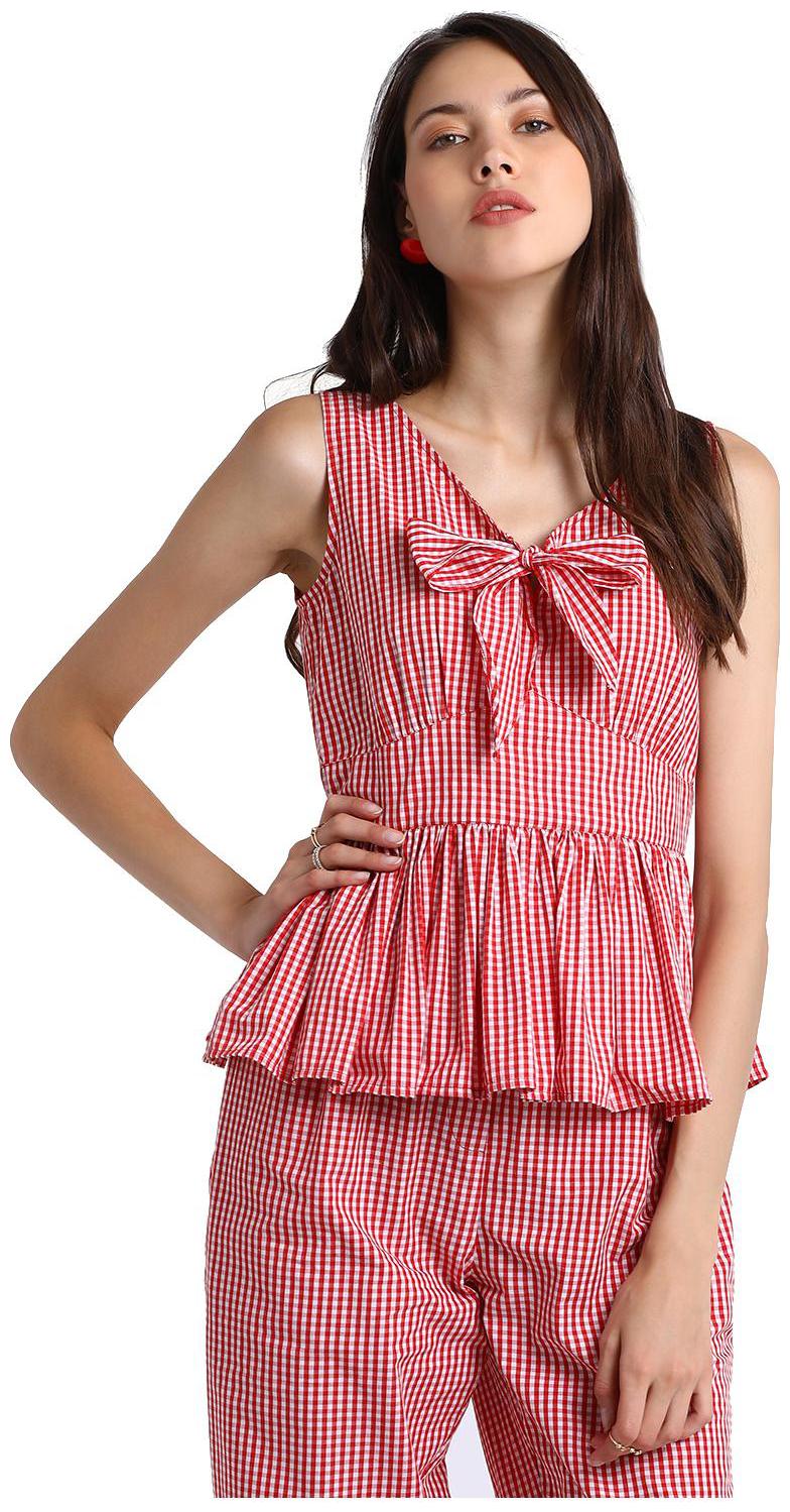 

BESIVA Women Checked A-line top - Red