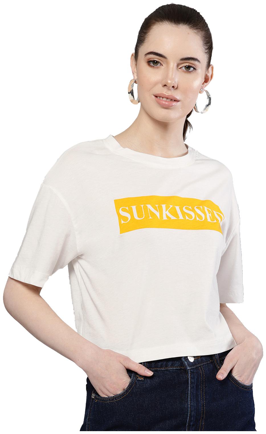 

BESIVA Women White Regular fit Round neck Cotton T shirt
