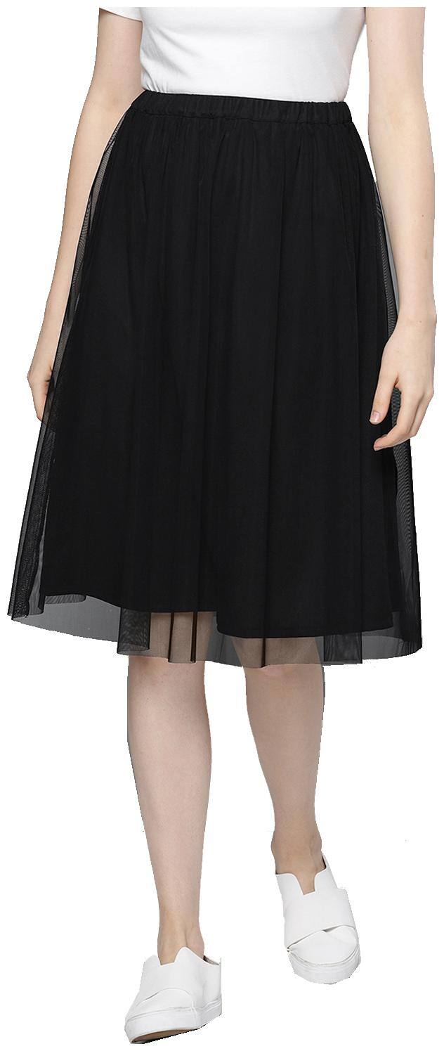 BESIVA Solid A-line skirt Midi Skirt - Black